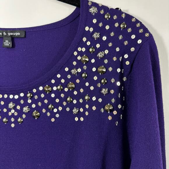 Cable & Gauge Sequin Bejewelled Purple Sweater XL - Picture 8 of 10